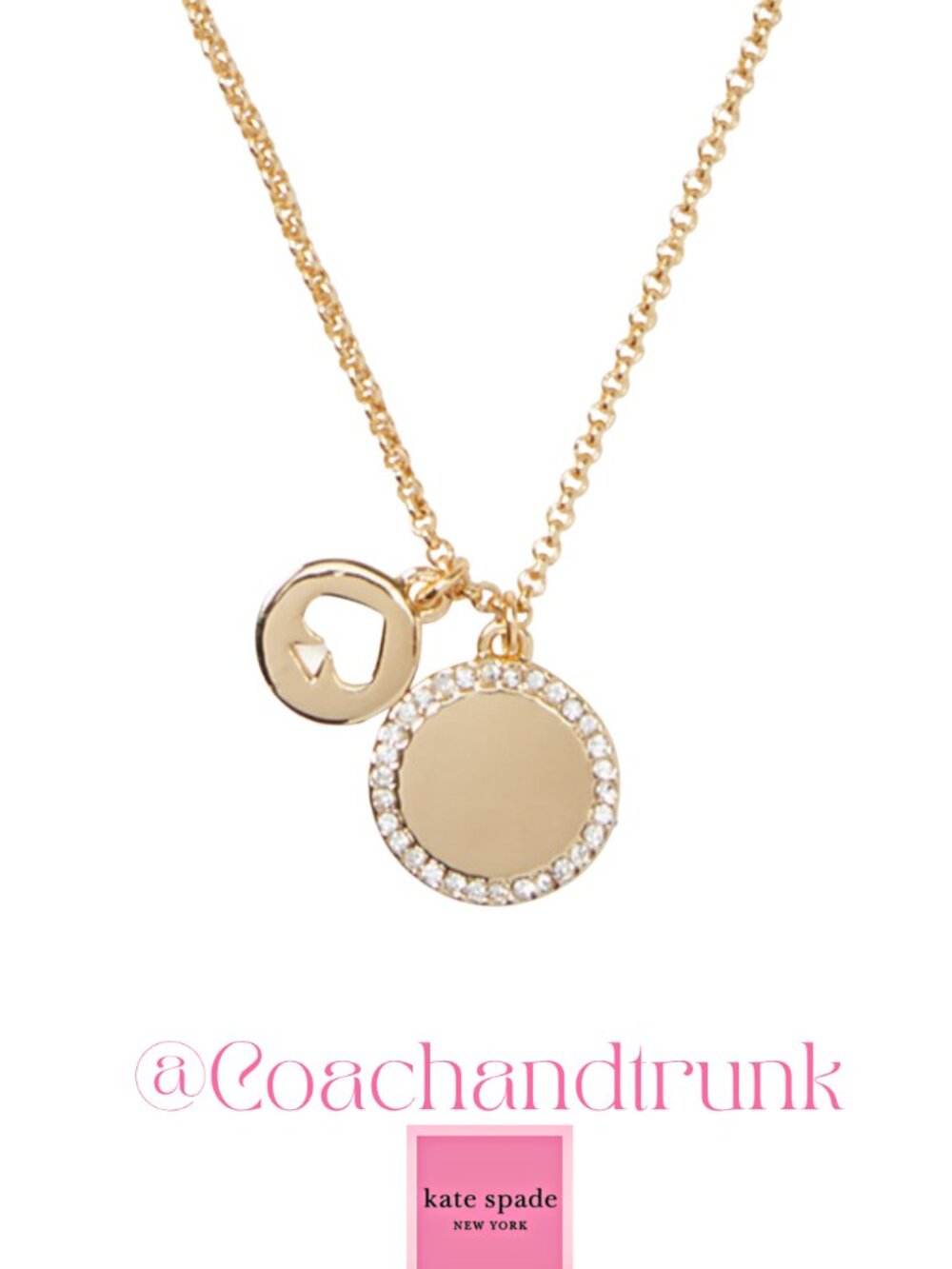 KATE SPADE Spot The‎ Spade Pave Charm Gold Pendant Necklace Spade Dust Bag NWT